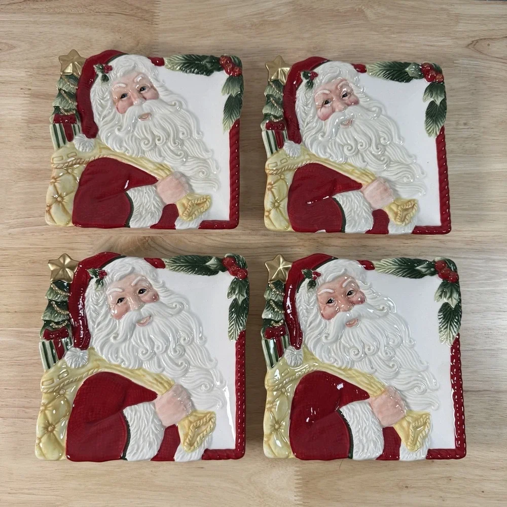 Fitz & Floyd • One Look And You Know • NIGHT BEFORE CHRISTMAS Santa Plate Set 4